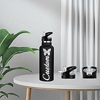 Vista 6 de Botellas de agua personalizadas de 12 onzas, botella de agua de acero inoxidable personalizada con tapa con pajilla, botellas de doble pared