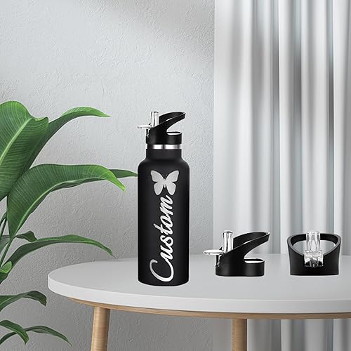 Miniatura 6 de Botellas de agua personalizadas de 26 onzas, botella de agua de acero inoxidable personalizada con tapa con pajilla, botellas de doble pared