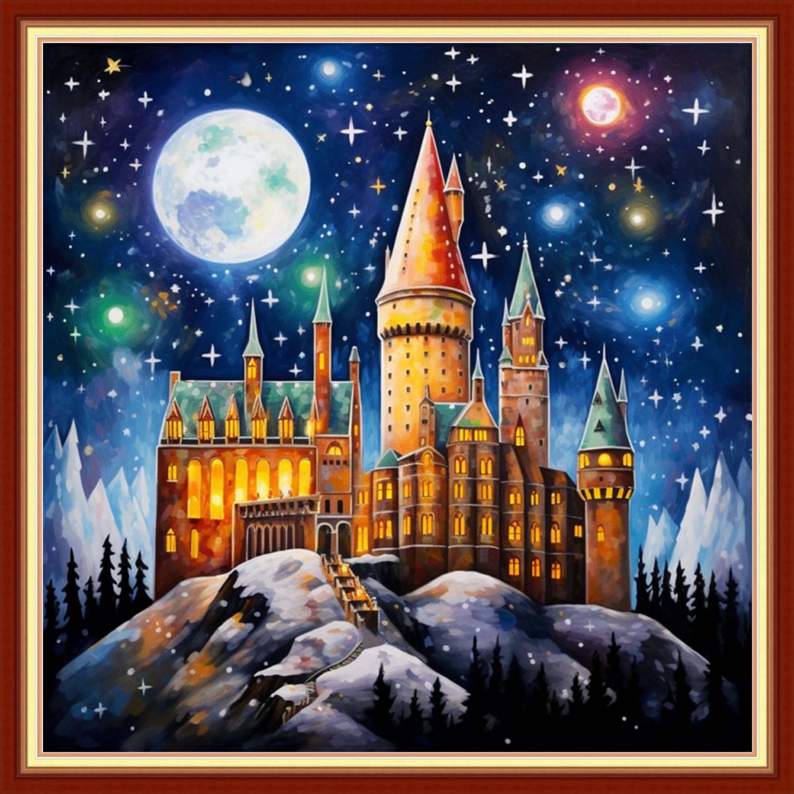 Funxvoot Stamped Cross Stitch Kits Beginners Full Range of Embroidery Kits for Adults 11CT Embroidery Patterns Needlepoint Kits Printed Cross Stitch Kits- (Magic Castle 18x18 inchs)