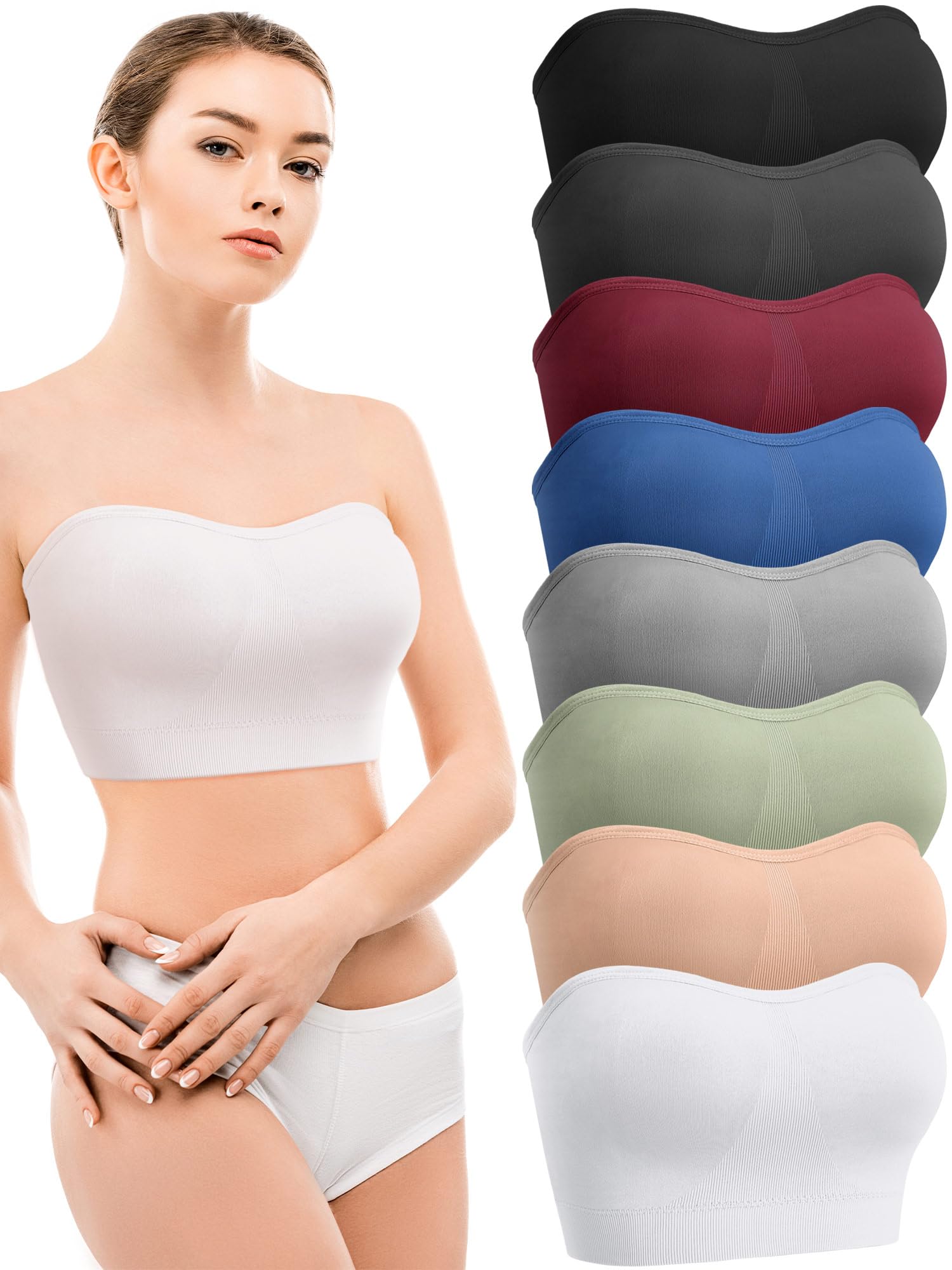 Geyoga 8 Sujetadores sin Tirantes Bandeau con Forro Antideslizante Acolchado Sostén Top de Tubo para Mujer Niña