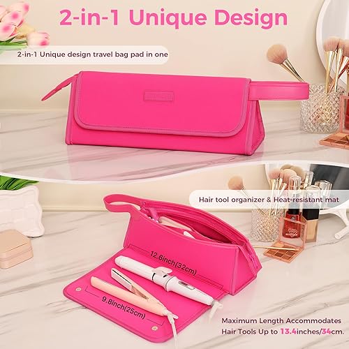 Miniatura 4 de JKAOO Bolsa de viaje para herramientas para el cabello y alfombrilla resistente al calor, organizador portátil 2 en 1, estuche de viaje para