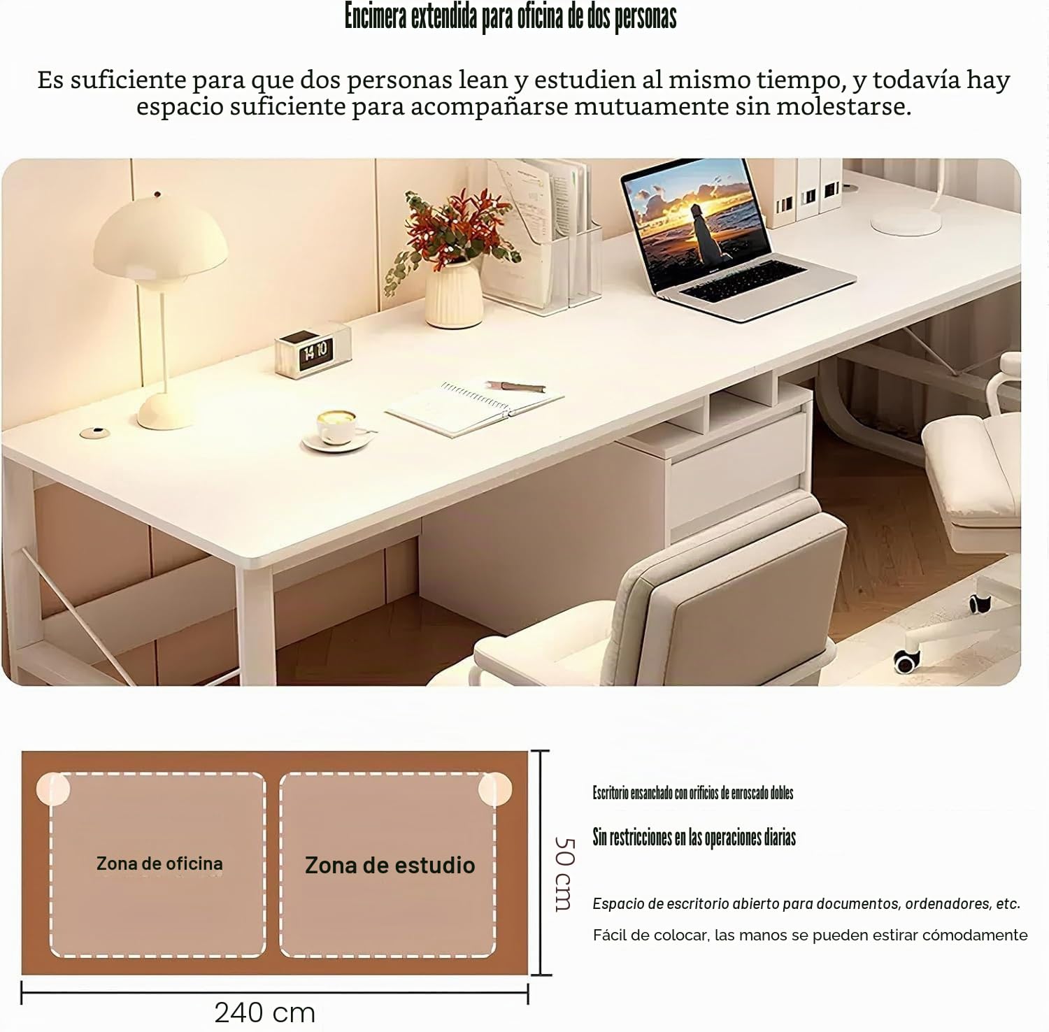 Escritorio de computadora, Escritorio Doble con cajones, Mesa de Escritura de Madera, Escritorio Doble Moderno, Escritorio Extra Largo para Oficina en casa. White,200cm/78.75in