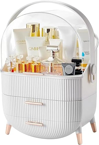 Organizador de maquillaje para encimera y almacenamiento para tocador de baño, vitrinas portátiles de cosméticos de viaje con tapa y cajones, regalo
