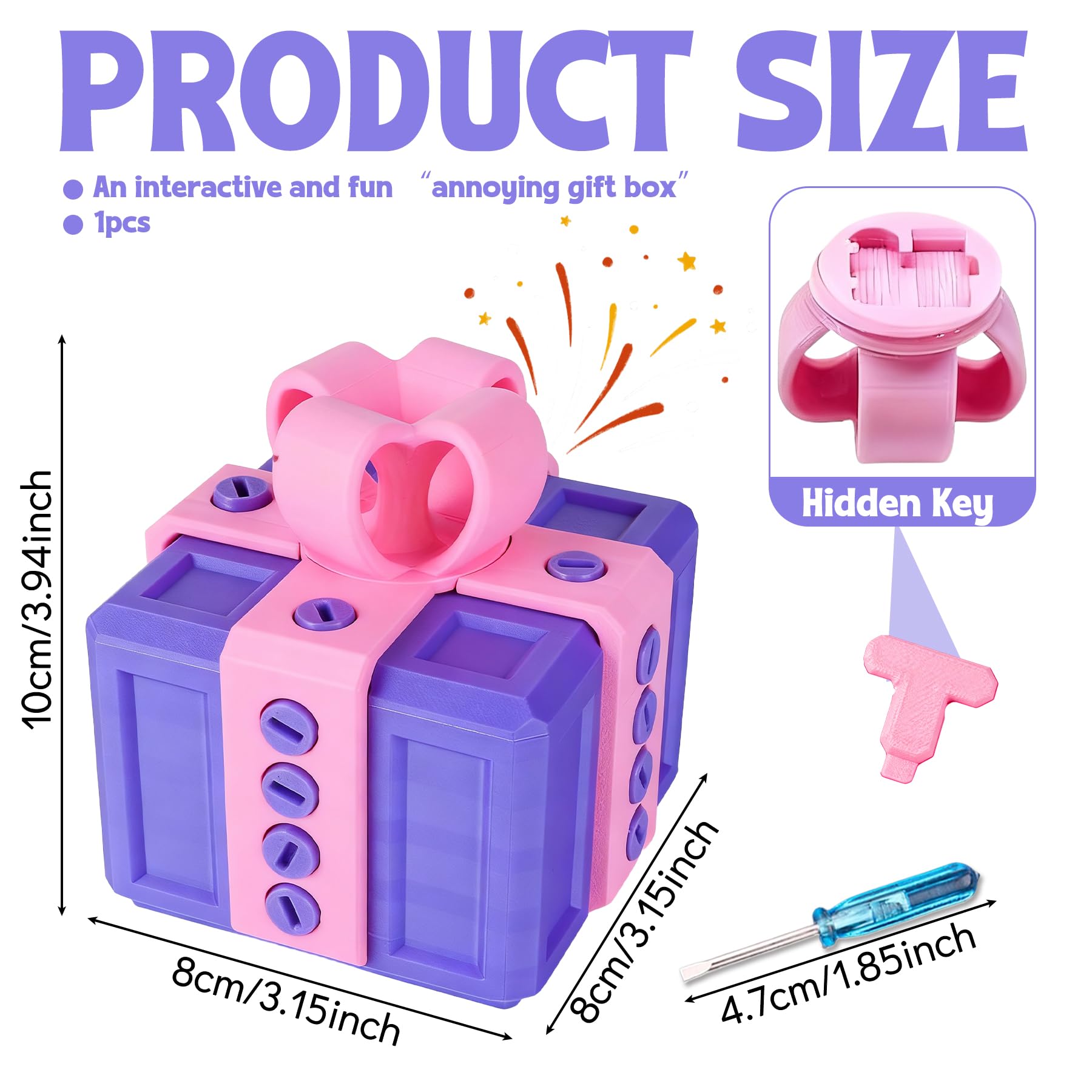 Annoying Gift Box, 3.14in Prank Gift Box, 3D Printed Gift Box with Screws, Surprise Funny Money Present Box for Kids, Novelty Gift Boxes for Birthday Valentines Party Favors (Pink Purple)