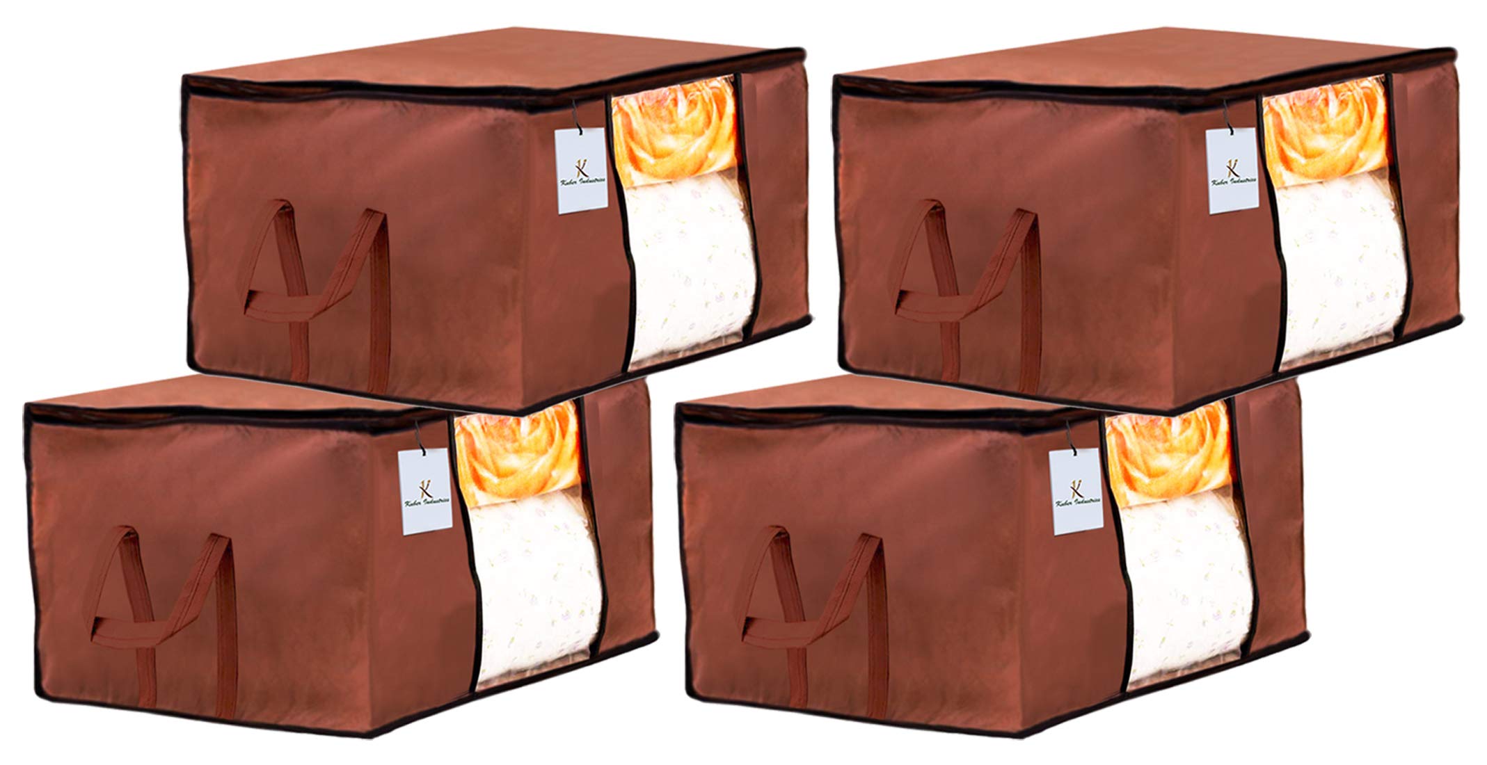 Kuber Industries Underbed Storage Bag|Blanket Cover|Wardrobe Organizer For clothes|Comforter Cover|Set of 4 (Dark Brown)-picture-39