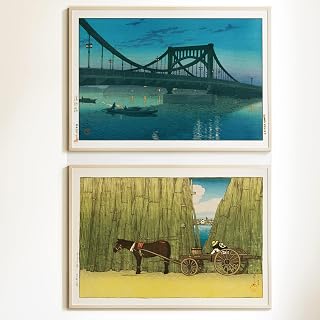 清州橋 駒形がし ２枚セット 川瀬巴水 木版画複製 A4 /日本製 新版画 アートポスター マット紙 インテリア 絵画 フレームなし (A4 210×297mm)