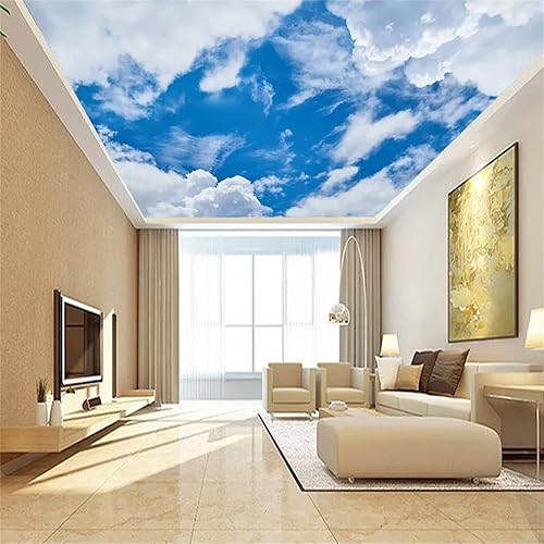 Miniatura 2 de Papel tapiz autoadhesivo para techo, cielo azul, nubes blancas, cielo, nubes, naturaleza, paisaje, despegar y pegar, mural de pared decorativo,