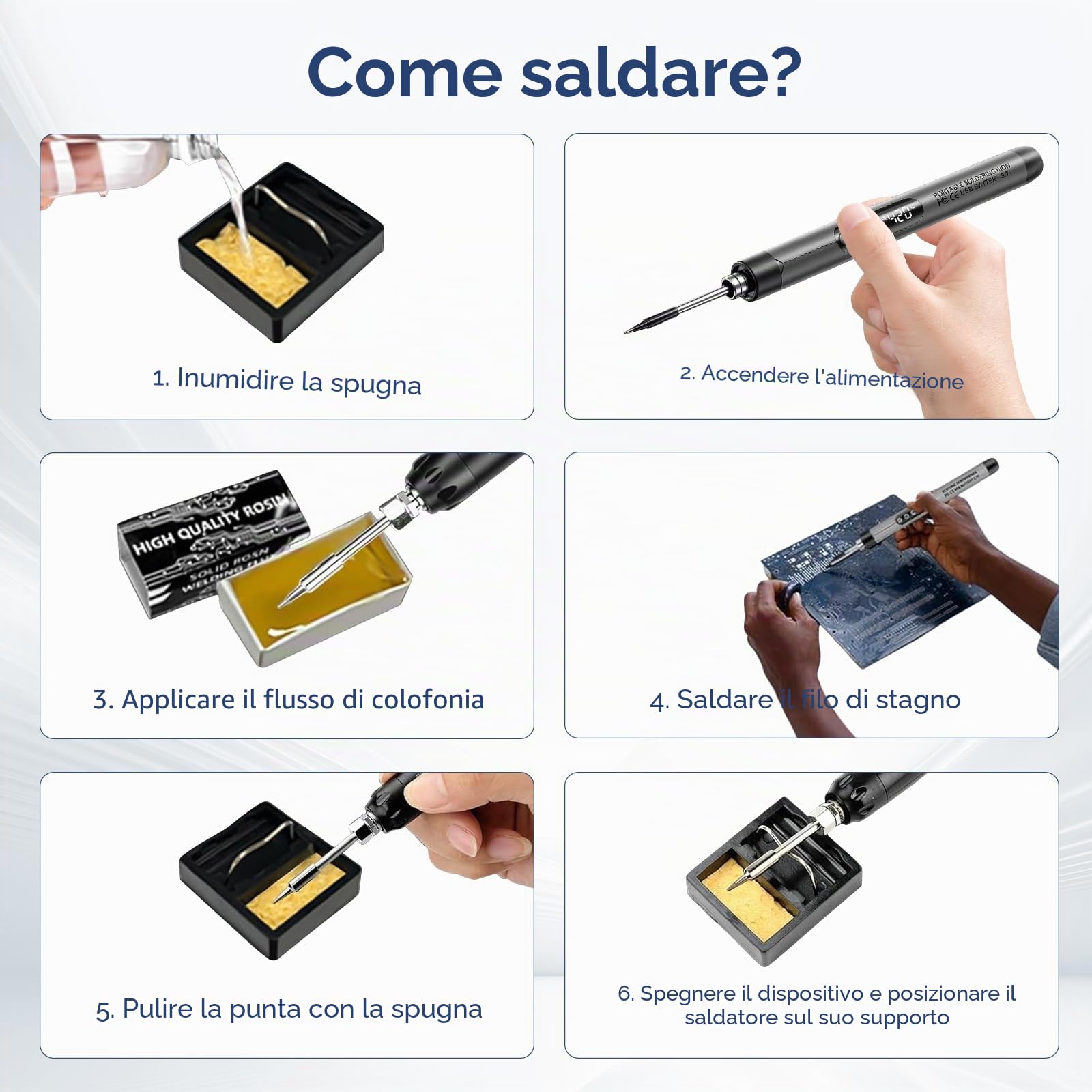 Set di saldatori a batteria, ricaricabile tramite USB, con LCD, senza fili, temperatura regolabile da 260 a 420 °C, 3 punte per saldatura, filo per saldatura, set regalo per fai da te