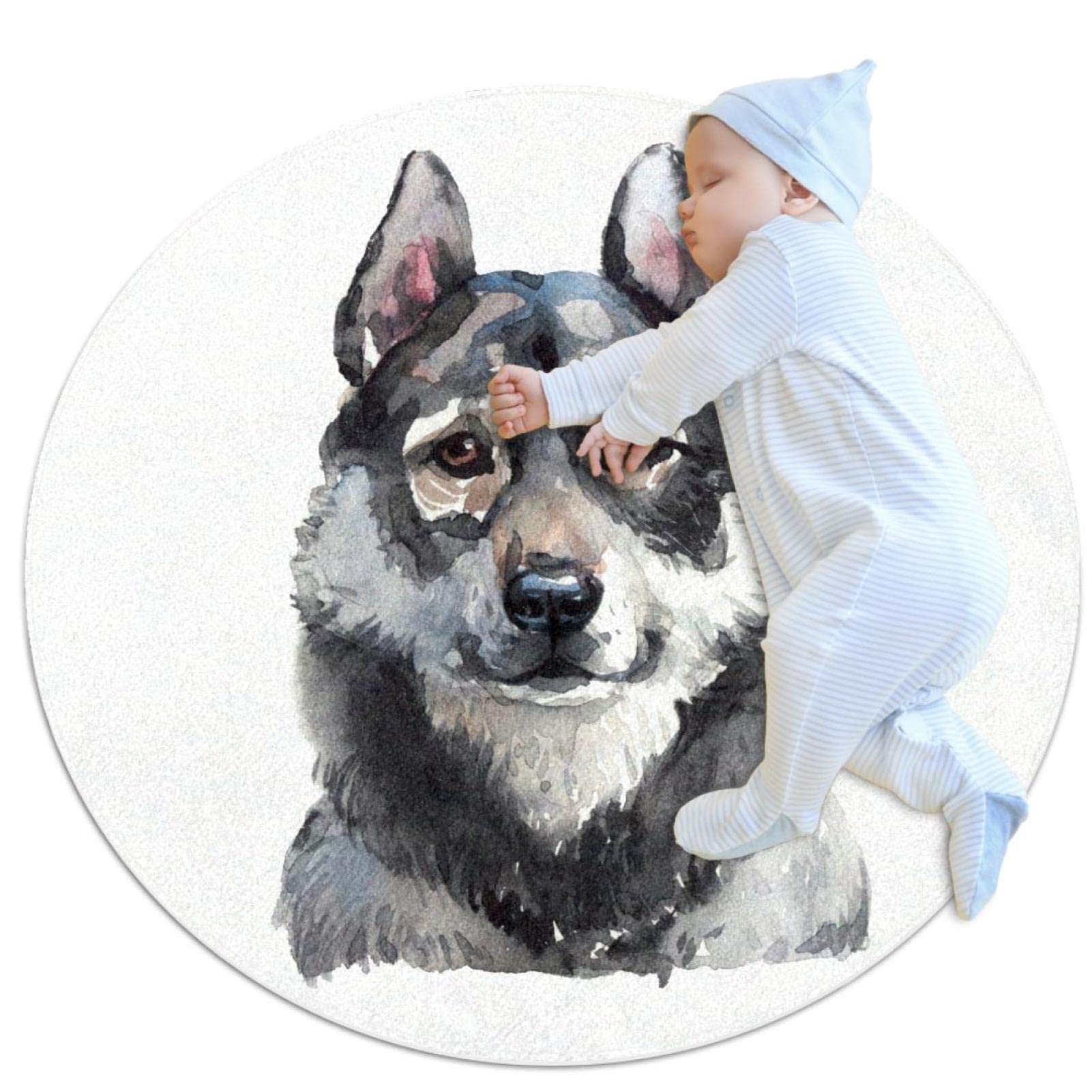 Tapis rond pour enfants animaux 80cm antidérapant et confortable pour le sol de la chambre