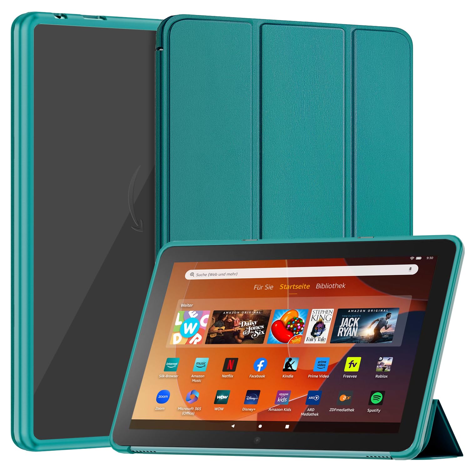 Patamiyar 10 Tablet Hülle für 10,1 Zoll Tablets, Nicht für Universal 10,1 Zoll Tablets,Slim PU Leder Dreifach Faltbare Ständer Hülle Mit Auto Schlaf/Wach -Smaragdgrün