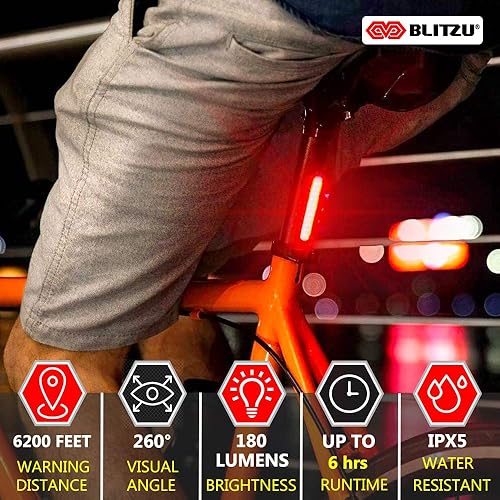 Miniatura 4 de BLITZU Juego de luces LED para bicicleta Cyborg 168H 168H o luz trasera 168T, recargable por USB, luces LED para bicicleta delantera y trasera,