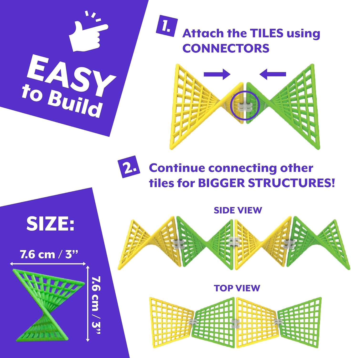 Hypertile Hyperbolic Building Toy Education Pack - 48 Tiles & 80 Connectors in 3-Dimensional STEM Adventure – Flex & Hinge 12 Sets of Infinite Shapes for Classroom USE - by Fun in Motion Toys