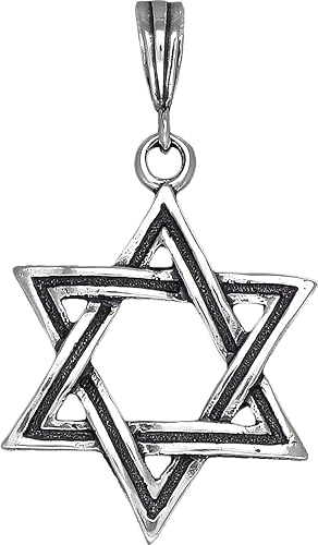 Collar con colgante de estrella de David de plata de ley, acabado oxidado, cadena Figaro de 24 pulgadas