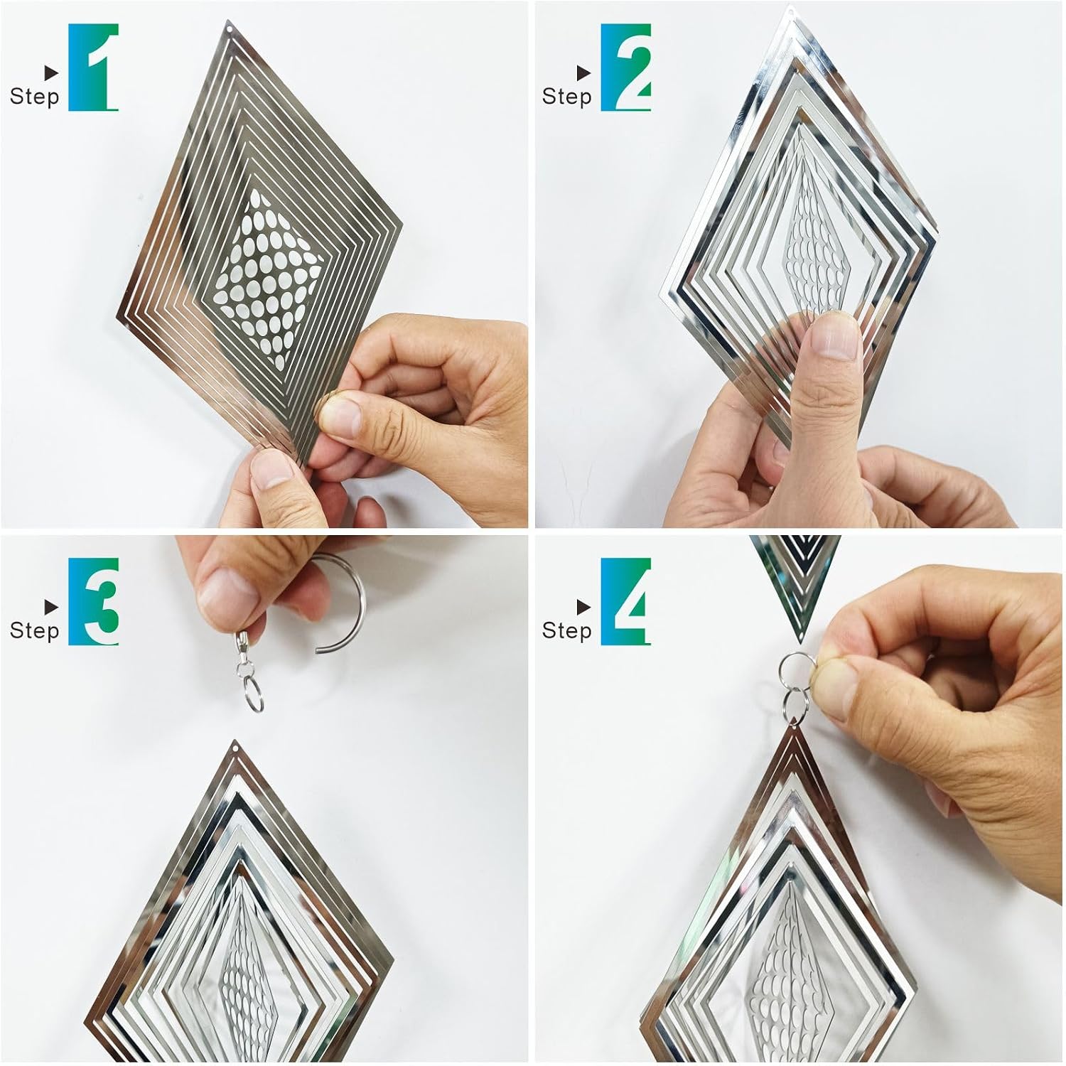 Shiny Metal Bird Reflectors Wind Spinners 360° Wind-Spinning Quiet Reflective Bird Deterrent Decor for Small Yard Orchard Bird-Prone Areas (Diamond-Shaped/Silver / 9 Pcs / 3 Set)