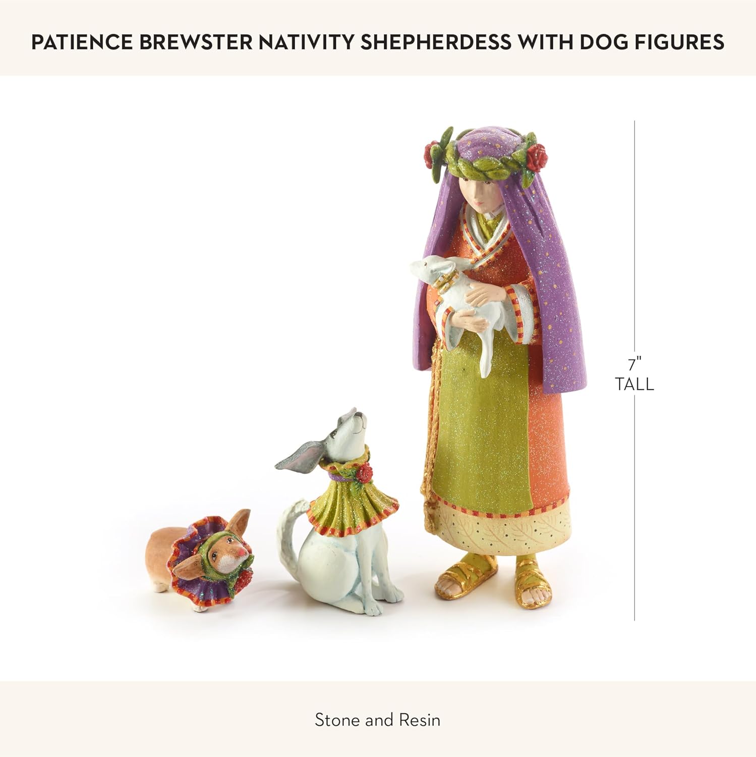 MACKENZIE-CHILDS Patience Brewster Nativity Figurine, Christmas Nativity Home Decor, Shepherdess with Dog