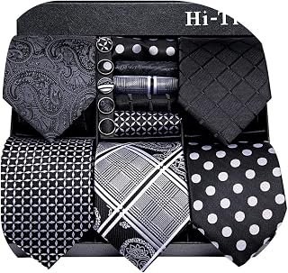 Lot 5 Pcs Gift Box Mens Tie Set Necktie with Pocket Square Cufflinks Silk Neck Tie Collection