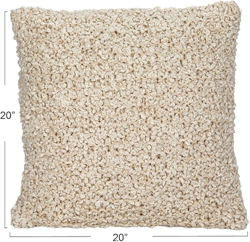 Miniatura 2 de Creative Co-Op, Almohada Bouclé de mezcla de algodón tejido crema, cuadrado