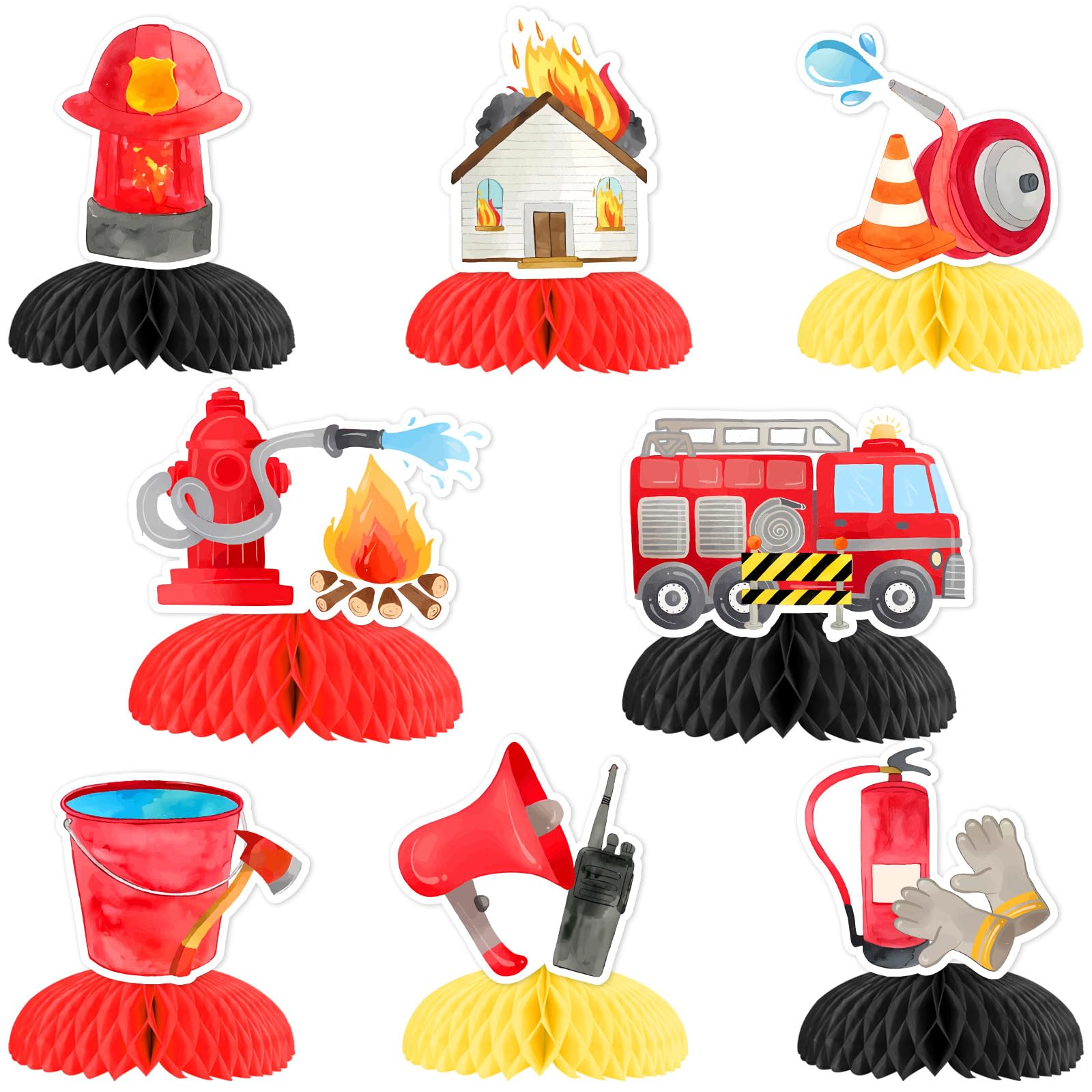 Cheereveal 8 Pieces Fire Truck Honeycomb Centerpieces - Firefighter Firetruck Party Table Decorations, Fireman Theme Birthday Party Baby Shower