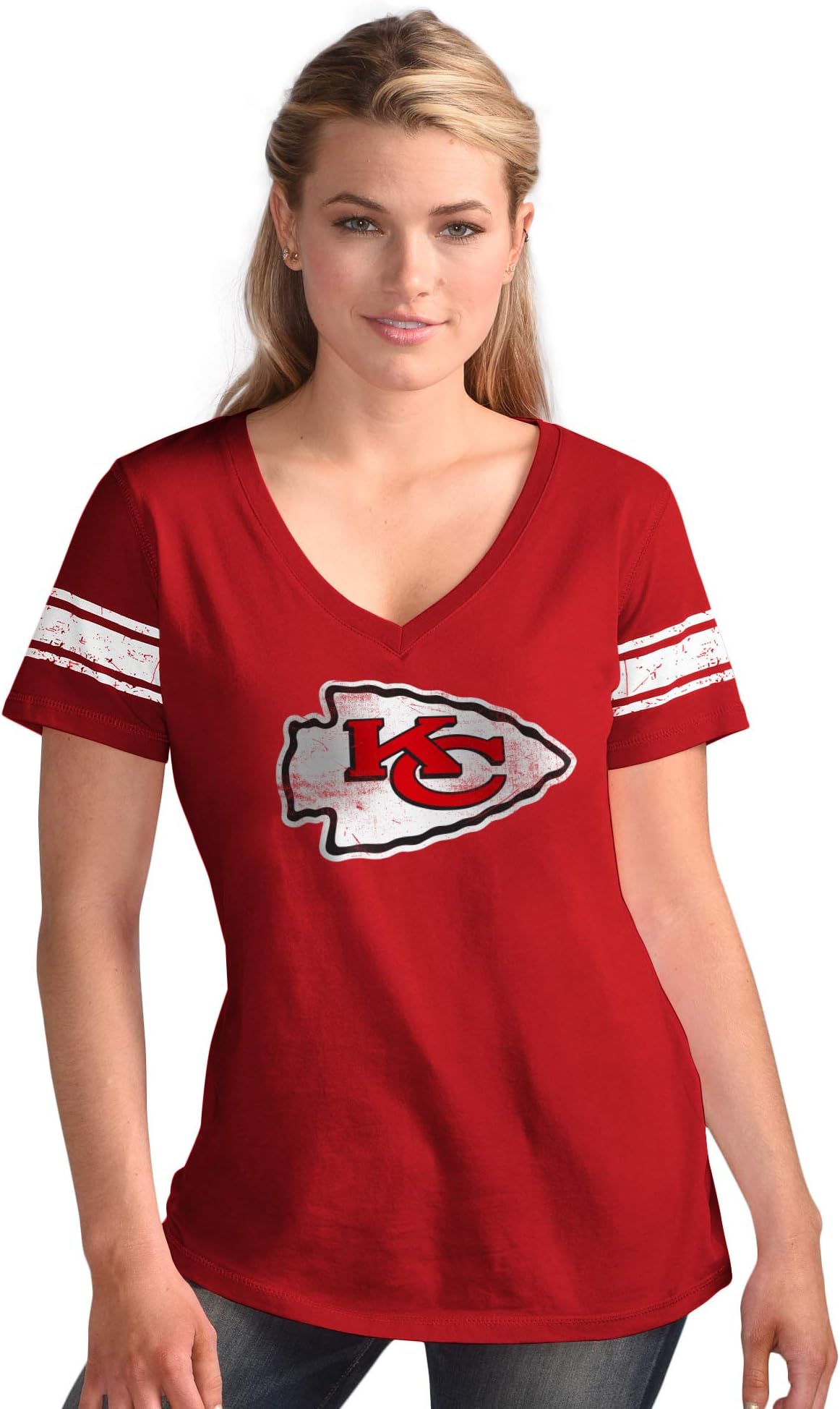 G-III 4her Kansas City Women's First Pick Distressed V-Neck T-Shirt