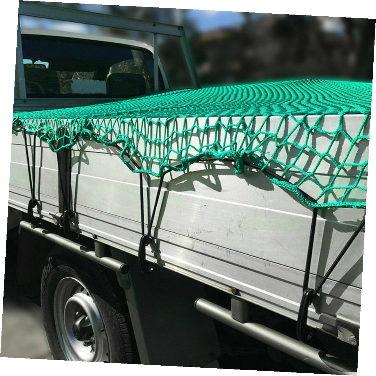 LIFKOME Ladungsnetz und 15 Haken mit Elastischen Gurten aus Reißfestem Nylon zur Sicheren Ladung für Pickup und Anhänger bei Camping und Umzug