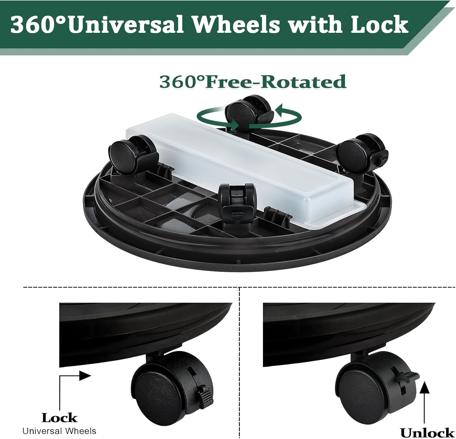 Looca Plant Caddy with Wheels and Drainage Tray, 13”Rolling Plant Stand Flower Pot Mover, Planter Caddies Round Plant Dolly for Heavy Duty Planter, 3 Pack, Bearing 120 lbs (Black)