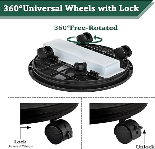 Miniatura 4 de Looca Organizador de plantas con ruedas y bandeja de drenaje, soporte rodante para plantas de 13 pulgadas, organizador de macetas redondas para