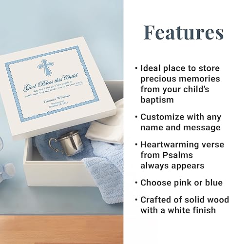 Miniatura 5 de Let's Make Memories Caja de recuerdo de madera personalizada para niños bendecidos, bautizo, confirmación, color azul