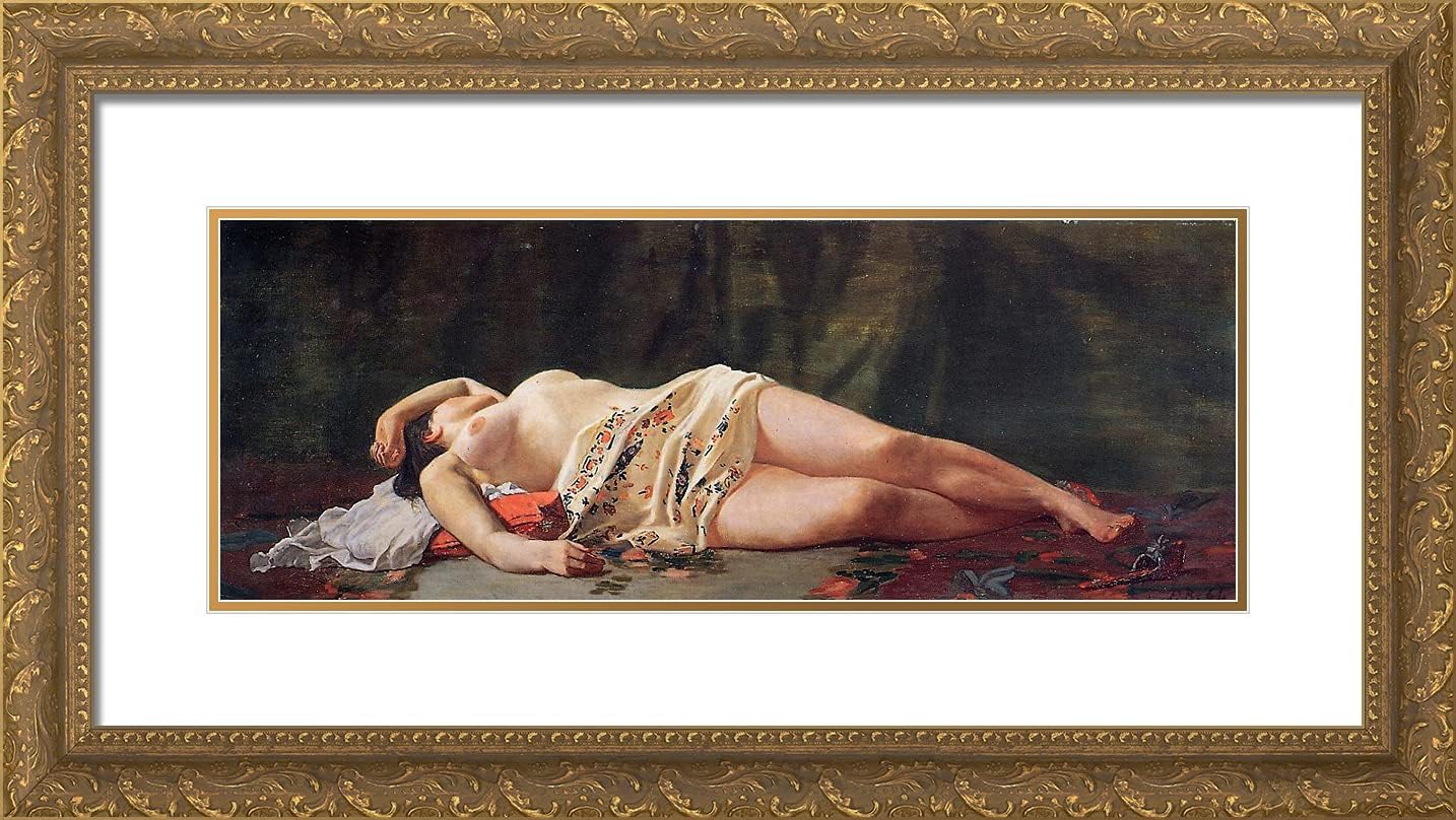 ArtDirect Bazille, Frederic 24x14 Gold Ornate Framed Art Print with Double Matting Titled: Reclining Nude