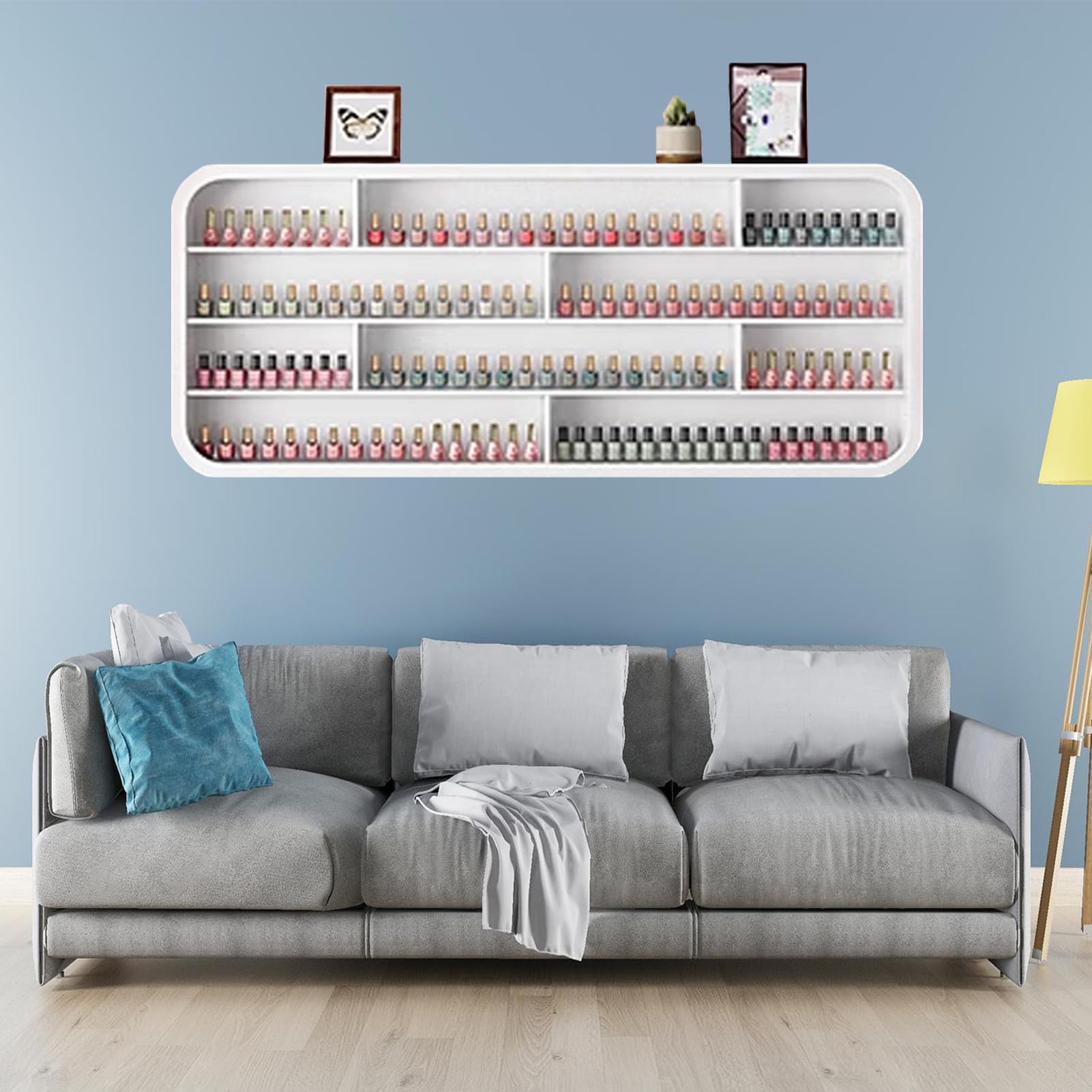 Estante Colgante para esmaltes de uñas, Estante de Almacenamiento de esmaltes de uñas de Cuatro Niveles, Mueble Blanco para perfumes, Estante de Madera para Productos de Belleza montado en l