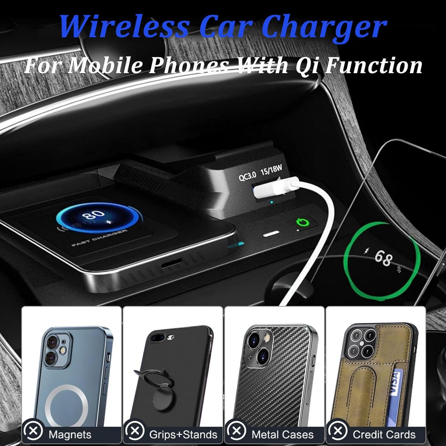 2024 Wireless Car Charger for Mercedes Benz C-Class GLC AMG 2015-2021,15W Fast Charging Phone Charger Pad for Mercedes-Benz C180/C200/C260/C300/C450 GLC200/GLC260/GLC300 AMG C43/C63/GLC43/GLC63
