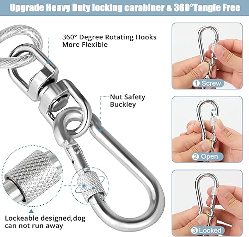Miniatura 4 de jenico Cable de amarre para perro, 10152030405070100150 pies con gancho giratorio y resorte de choque, correa para perro para patio al aire libre y
