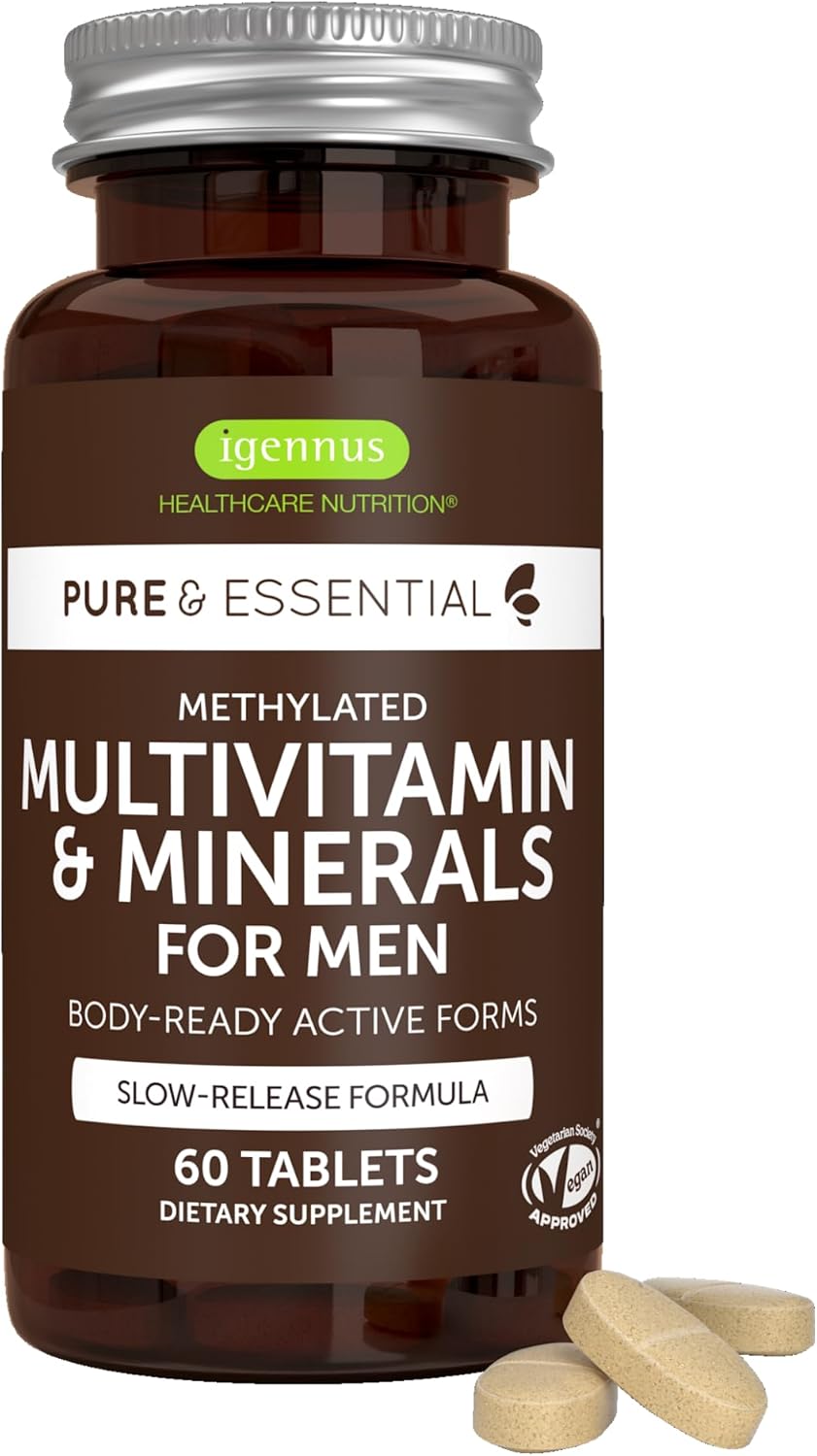 Igennus Methylated Men’s Multivitamin, MTHFR Supplement with Active B-Vitamins, 22 Highly Bioavailable Nutrients, Multivitamin for Sustained Release, Clean Label, Non-GMO & Halal 60 Tablets