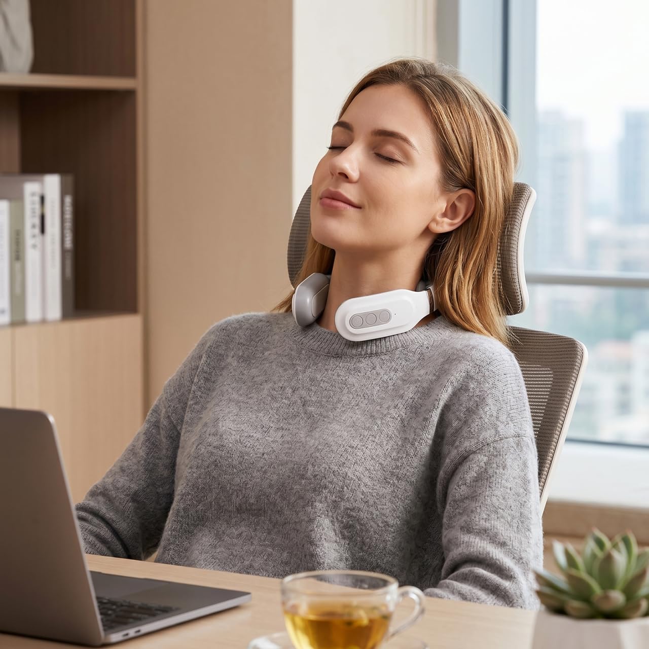 Toyvian Appareil de massage électrique de la nuque avec température constante - Compresse à chaud - Arrêt automatique - Design ergonomique pour soulager les douleurs au cou et aux épaules - Sans fil
