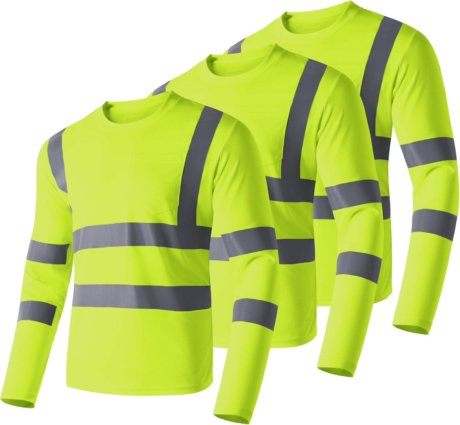Ubon Hi Vis Shirts for Men, Safety Shirts Long Sleeve High Visibility Reflective Construction Shirts for Work 3-Pack