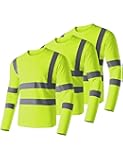 Ubon Hi Vis Shirts for Men, Safety Shirts Long Sleeve High Visibility Reflective Construction Shirts for Work 3-Pack