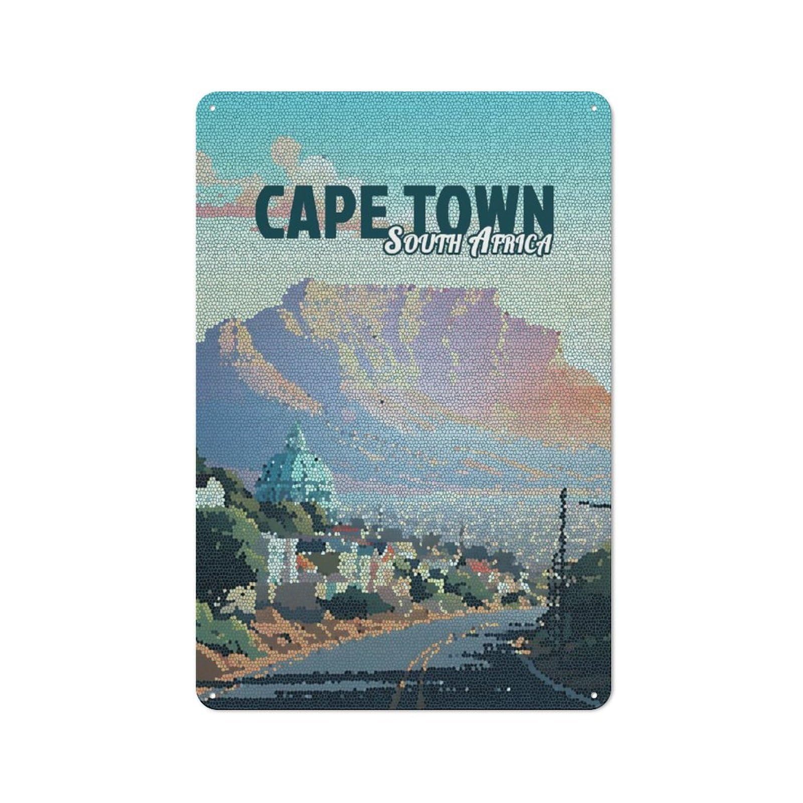 Junmoney Style-23 Cape Town South Africa Mosaic Art Retro Metal Wall Decor 30X20cm, Tin Wall Sign For Coffee Bar, Small Shop Or Dining Room