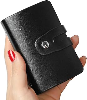 RFID Credit Card Holder for Women or Men, Leather Business Card Holder, Slim Credit Cards Organizer and Card Case, Minimalist Credit Card Wallet with 26 Card Slots (Black)