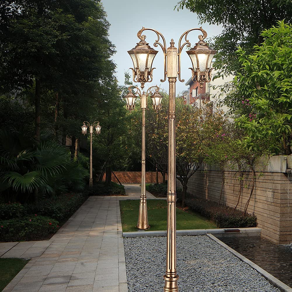Mocna I Trwała Lampa Słupkowa E27 Retro European Z 2 Głowicami, Tradycyjna, Wodoodporna, Aluminiowa Lampa Podłogowa, Zewnętrzna, Szklana, Do Ogrodu, Do Krajobrazu, N,Glass-210cm