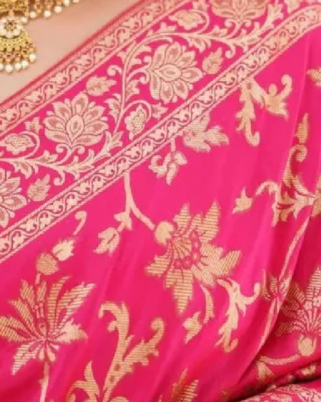 Sugathari Women's Pure Kanjivaram Silk Saree Banarasi Silk Saree With Blouse Piece (SAM PARI S-7) (Hot Pink) - Image 5 thumbnail