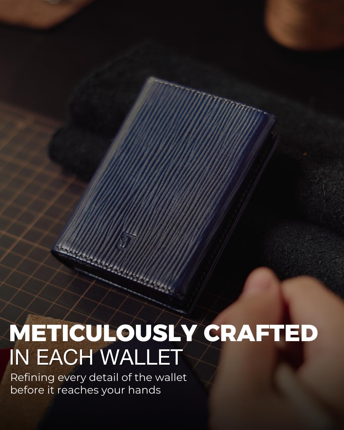 Jenoss Smart Wallet For Men: Full Grain Leather, Handcrafted, Slide Metal Pop Up Case, Slim RFID Blocking Credit Card Holder, Minimalist, Compact - 9-12 Card Organizers | ID | Money Clip (EPI Navy) - Image 4