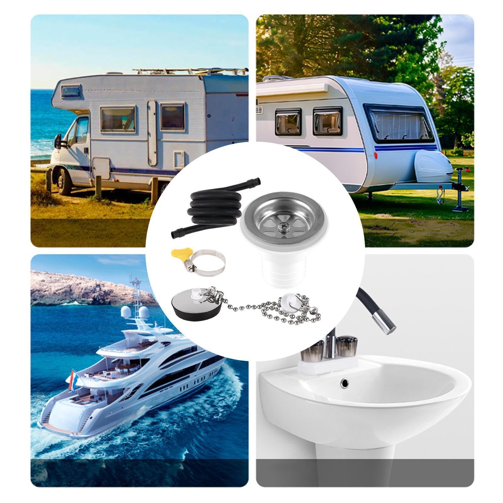 Genérico Accesorio Angular para Desagüe de Fregadero | Filtro Hermético Antifugas | Codo para Salida de desagüe de Fregadero con Tubo | para Vehículos Camper, Barcos, Reparación y Viajes