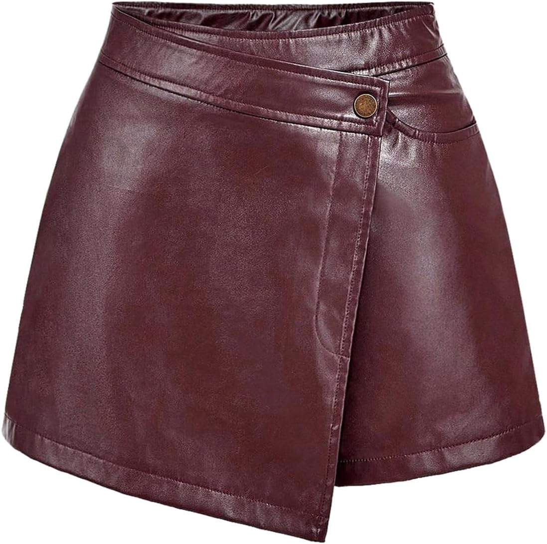 Milumia Women's Faux Leather Wrap Skorts High Waisted A Line Mini Skirt Shorts Clubwear