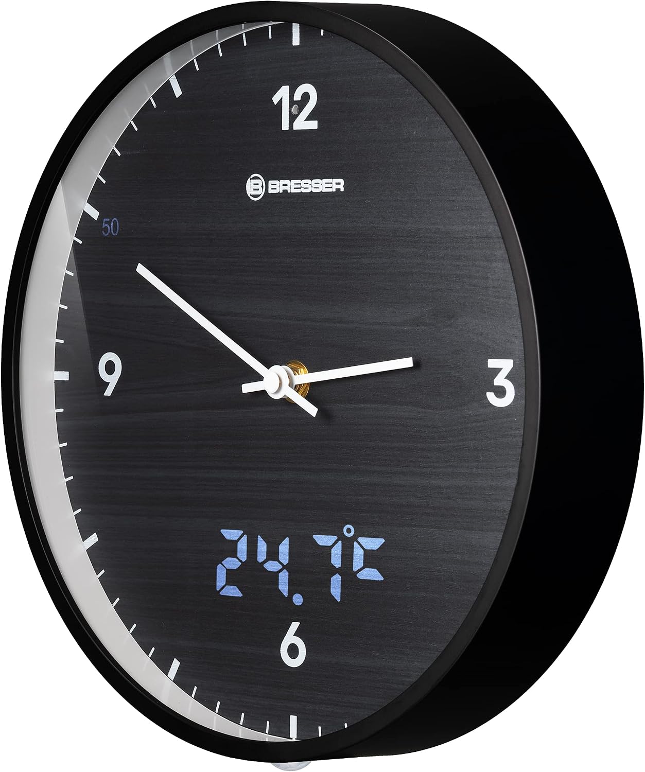 🔥 SELTEN SO GÜNSTIG (-70%) Bresser MyTime Wanduhr mit Funk ohne Tickgeräusche mit 24 cm großem Ziffernblatt, LED Sekundenanzeige, Innentemperatur und geräuschlosem Funkuhrwerk, schwarz