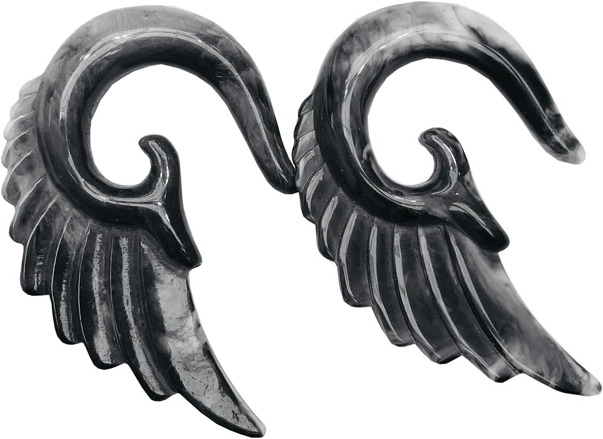Angel Wings Tapers/Stretchers/Expanders with Black and White Marble Pattern Acrylic (1 Pair) Different (B/3/3/59)