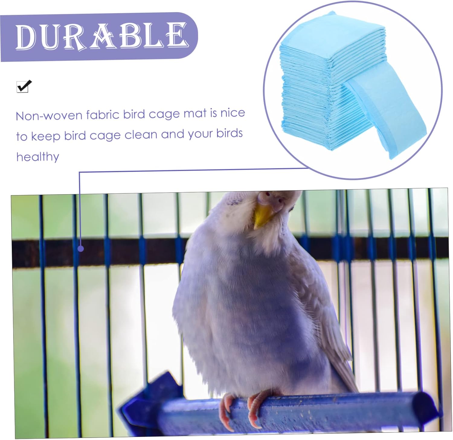 BESPORTBLE 100pcs Absorbent Bird Cage Liners Non-Woven Fabric Mats for Parakeets Cockatiels Conures Efficient Water Absorption Bird Cage Bedding