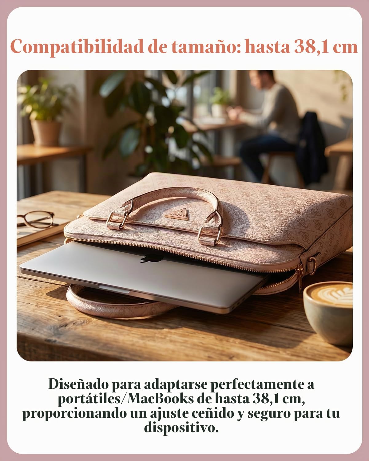 CG MOBILE Funda para portátil Guess 4G con cremallera y logotipo triángulo de 15 pulgadas (rosa), Rosa.