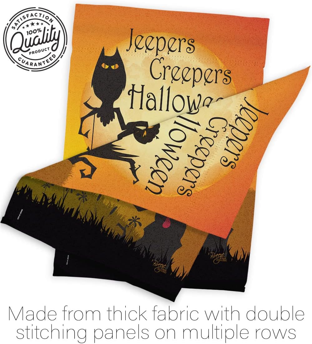 Jeepers Creepers House Flag - Pack Fall Halloween Witch Trick or Treat Spooky Night Black Cat Season Autumntime Pumpkin USA Vintage Applique - Banner Small Garden Yard Gift Double-Sided 28 X 40