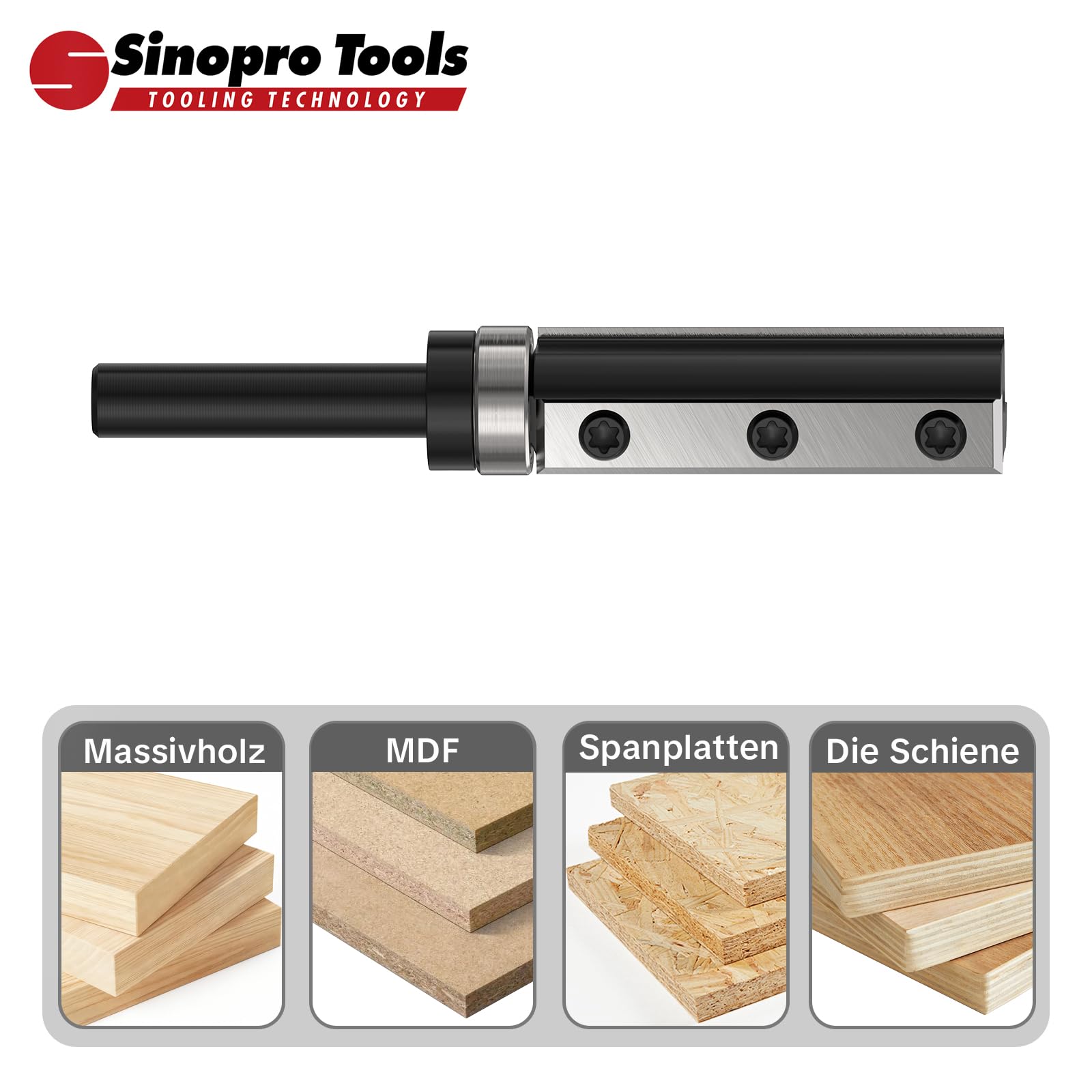 Wendeplatten Bündigfräser HW – 8 mm Schaft, 16 mm Schneidendurchmesser, 50 mm Schneidenlänge, Kugellager Unten, für Holzbearbeitung und bündiges Trimmen