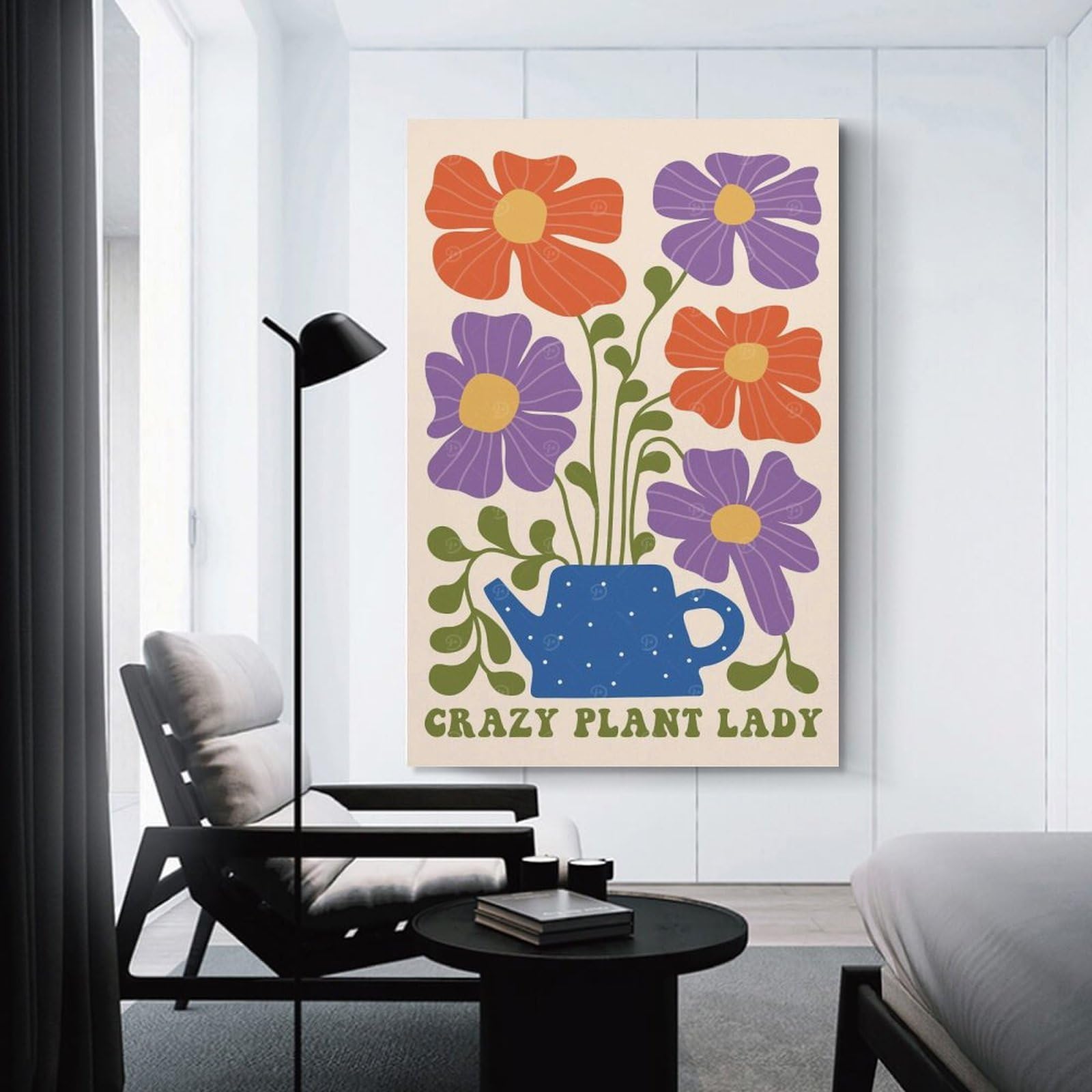 Junmoney Unframe-Style-6 Crazy Plant Lady Floral Illustration Canvas Wall Decor, 20X30inch(50X75cm), For New Homes, Bedrooms Or Workspaces, Gift Idea For Housewarming And Birthdays