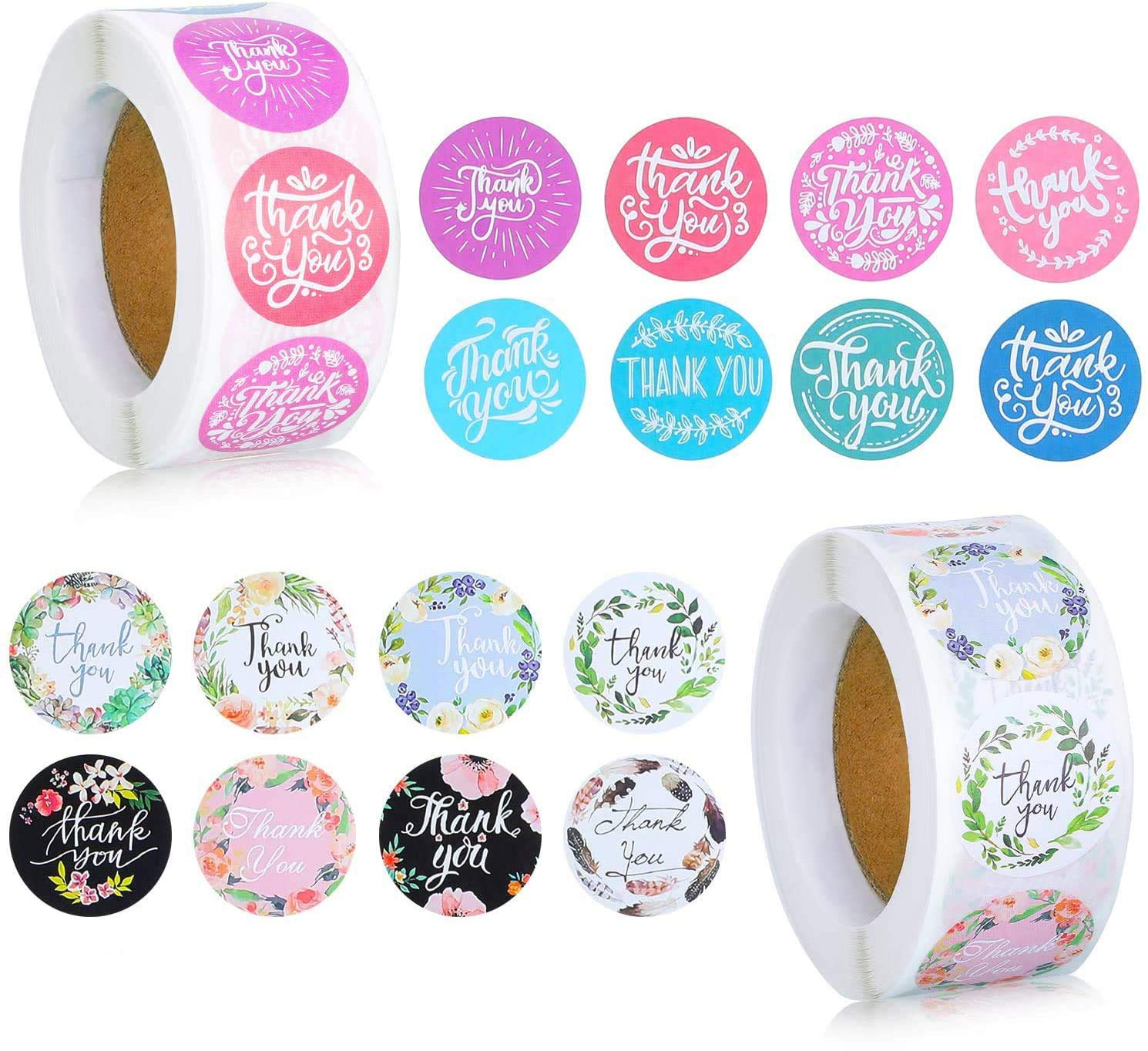 Excefore 1000 Pieces Thank You Stickers 1 Inch Thanks Stickers Roll Designs Round Business Lable Supplies for Business Packaging, Thank You Cards, Packages, Gifts, Wedding